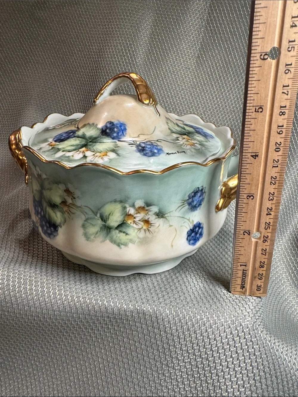 Stunning Vintage Hand Painted Signed “Marla King” Porcelain Covered Dish